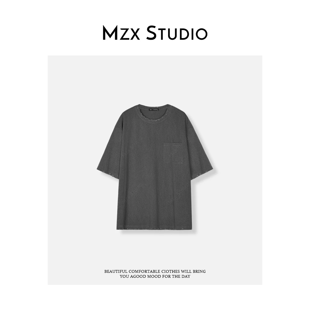 MZX 夏季小破洞设计感左口袋圆领纯棉T恤 SY8778-Z