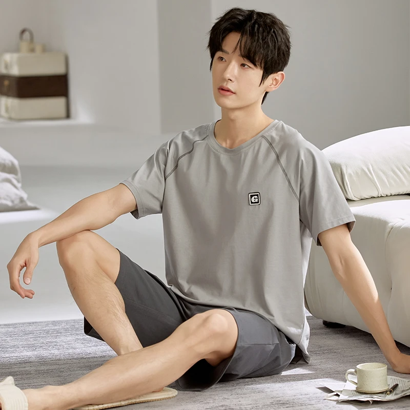 夏季短袖睡衣套装大码家居服男士可外穿韩版学生休闲夏天薄款运动