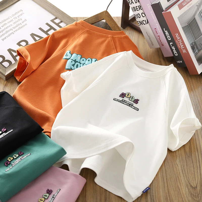 男童短袖T恤2025夏季新款儿童薄款牙刷绣字母帅气圆领半袖汗衫潮