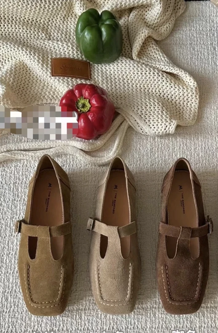 H1969日系真皮玛丽珍单鞋春秋新款方头百搭浅口豆豆女鞋