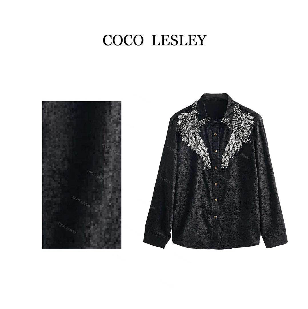 Lenc重工POLO领口镶钻钉珠图案设计纯色上衣CS645