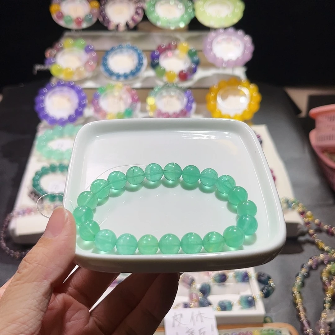 手串萤石未镶嵌9加荧光绿 棉状体