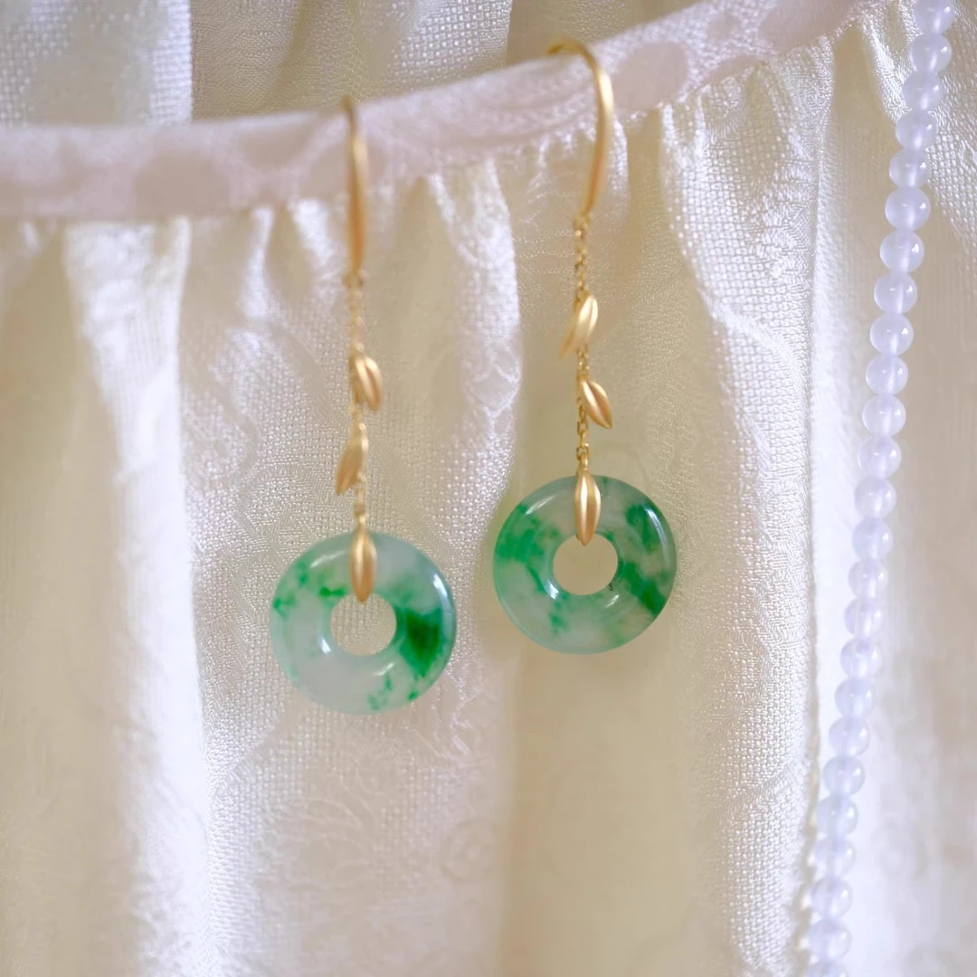 镀18K竹叶金色甜甜圈万耳环能空托diy平安扣专用耳饰耳圈百搭配件