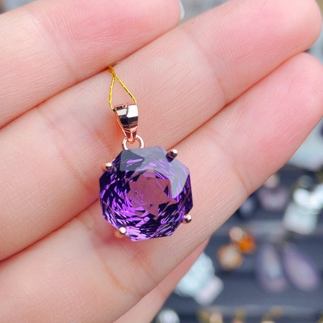 银S925镶嵌珠宝半成品水晶紫水晶吊坠