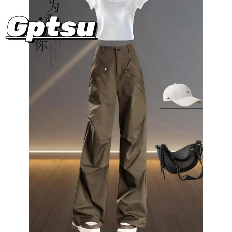 GPTSu高腰阔腿裤女2025新款秋工装裤梨形大码宽松显瘦直筒休闲裤