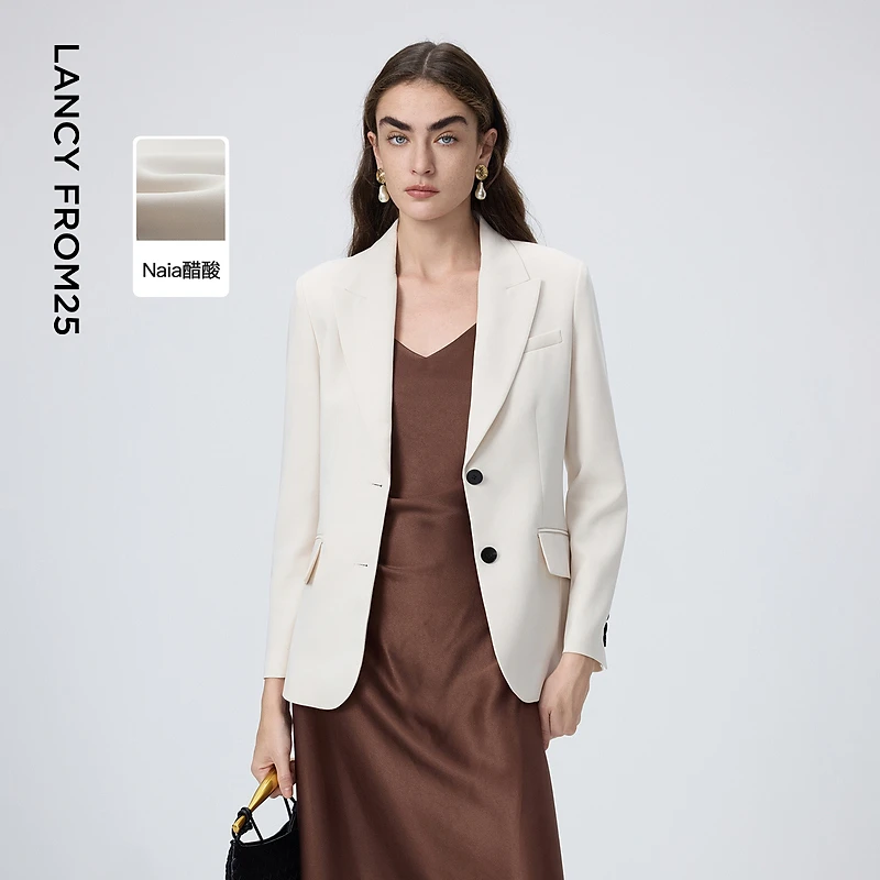 朗姿醋酸高级感职业白色西服外套女士年季新款通勤气质西装