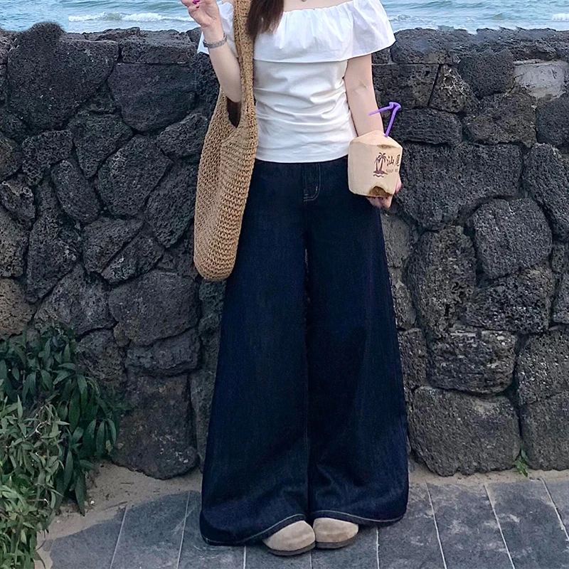 微胖mm水洗高级感牛仔裤女夏季新款垂感阔腿裤宽松显瘦百搭直筒裤