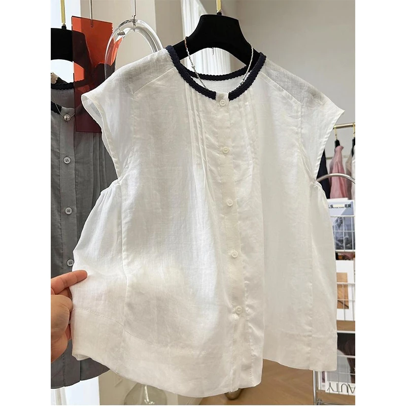 温婉大方衣服韩系白色无袖衬衫女夏季新款独特超好看外穿马甲背心