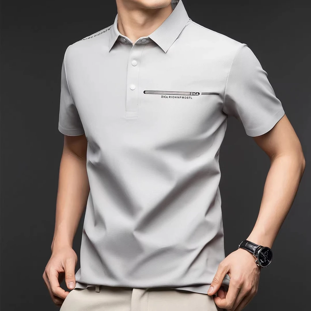 Cebrodz弹力无痕短袖男2025夏季新款翻领印花Polo衫休闲薄款半袖