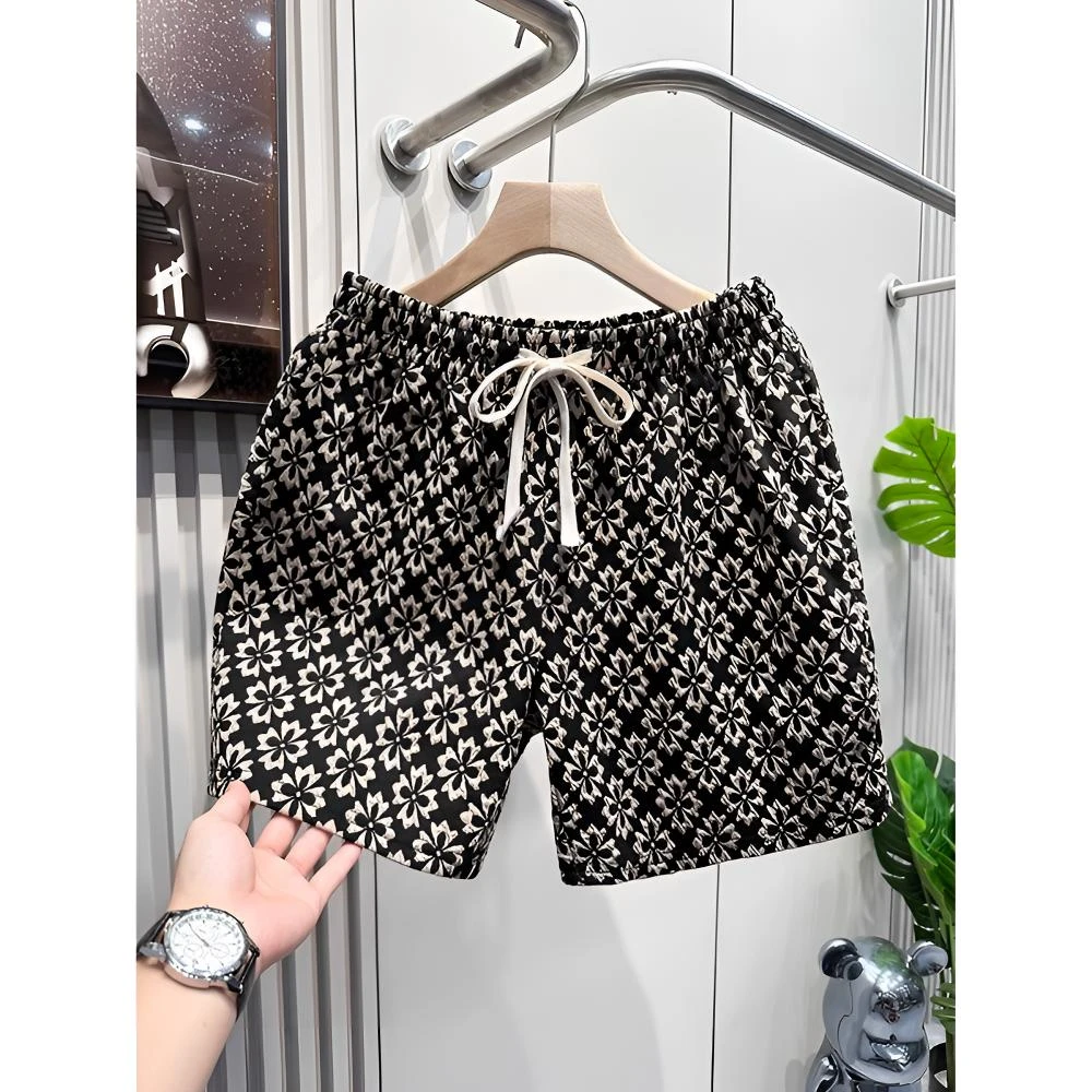 加大码男款千鸟格外穿短裤男宽松四分沙夏季男款夏季透气工装短裤