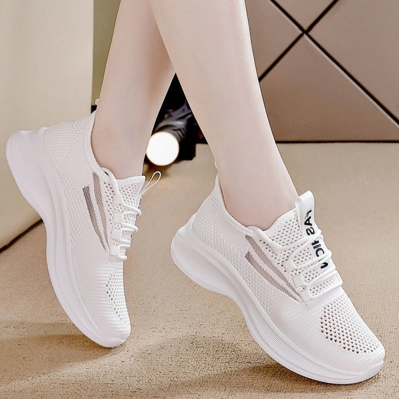 透气单网运动鞋女爆款休闲女鞋飞织网鞋跑步鞋懒人小白鞋百搭