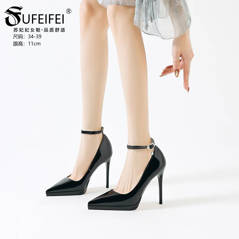 sufeifei/苏妃妃防水台红底漆皮高跟鞋女细跟性感气质一字扣单鞋2