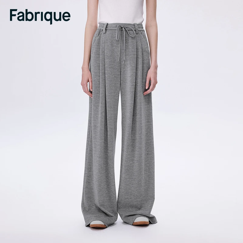 【达人专享】Fabrique新款花灰色运动感套装抽绳松紧腰褶裥针织裤