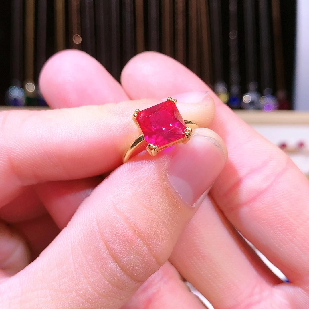 红宝石戒指银S925镶嵌