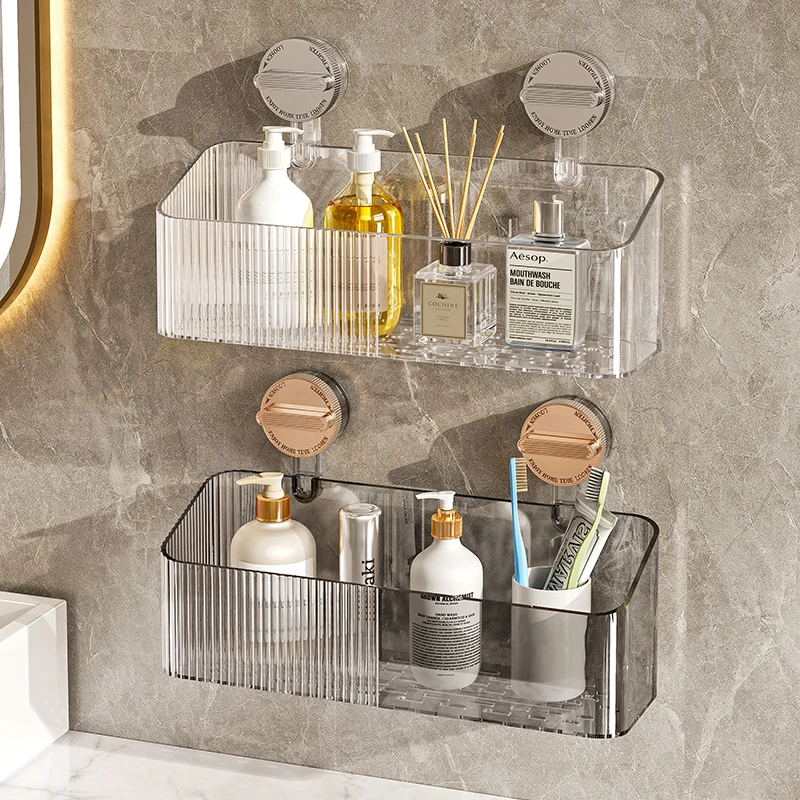 俏洁透明吸盘置物架卫生间浴室免打孔可拆卸壁挂式轻奢储物收纳架