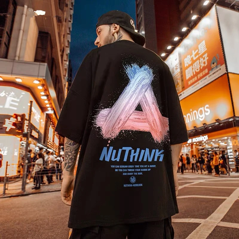 1125#ins潮流嘻哈涂鸦t恤男女大码宽松半袖欧美街头潮牌短袖男夏