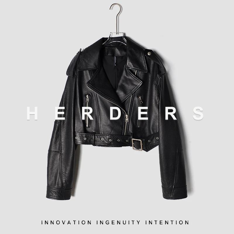 HERDERS 短款皮扣拉链款皮衣外套 20233