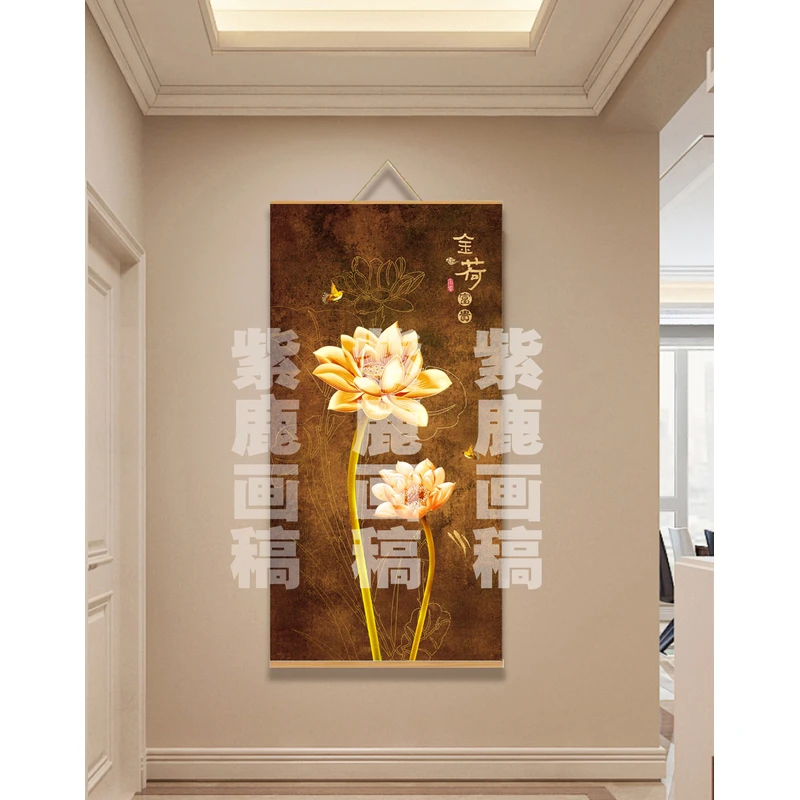 【503金荷富贵】60x120cm现代简约挂轴装饰画办公室家居装饰画