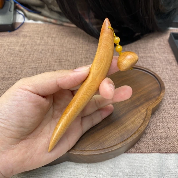 纯手工崖柏发簪包子步摇长13cm高级古风步摇国风发饰簪子旗袍D8