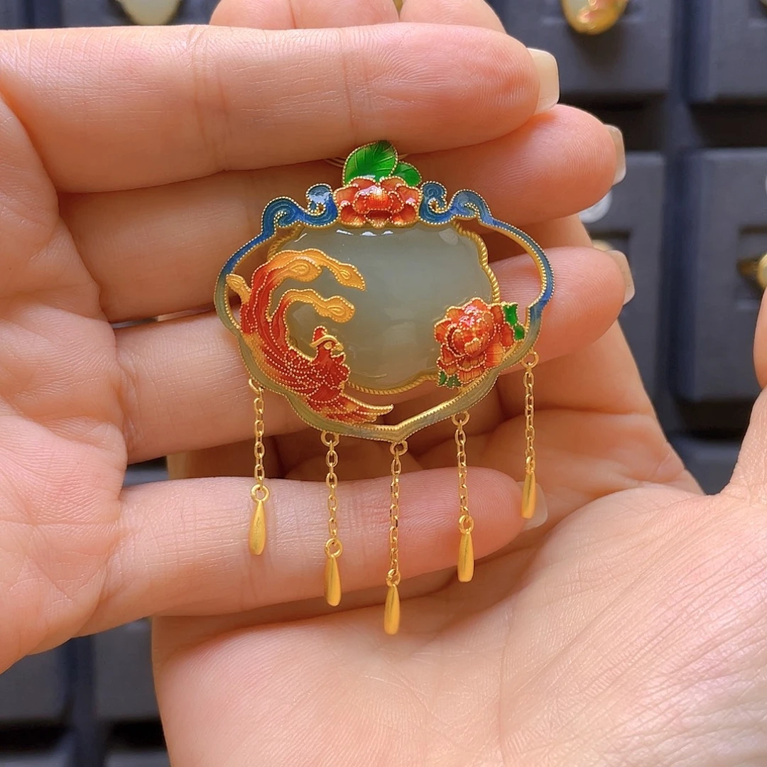 和田玉银S925镀金镶嵌颈饰