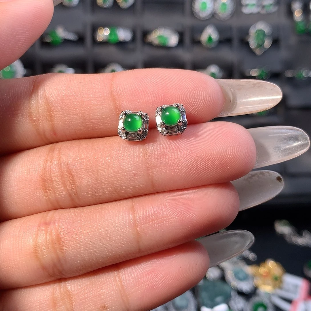 翡翠未镶嵌耳饰耳钉