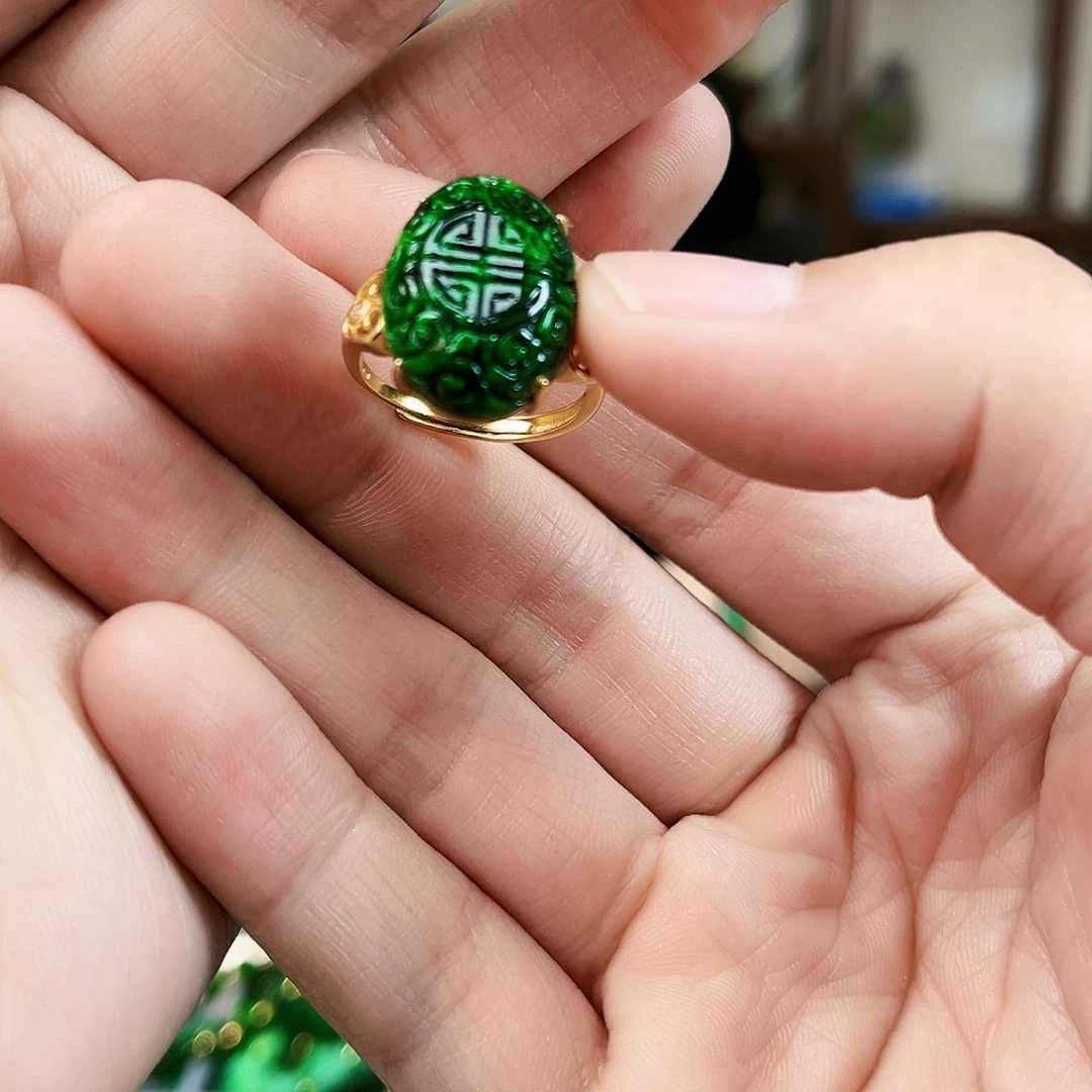 翡翠戒指银S925镶嵌戒指