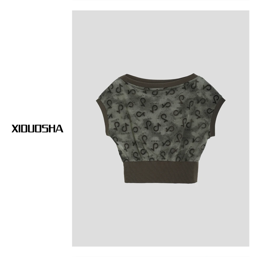 XIDUOSHA/喜朵莎原创设计款一字领字母短袖上衣  XDS1495