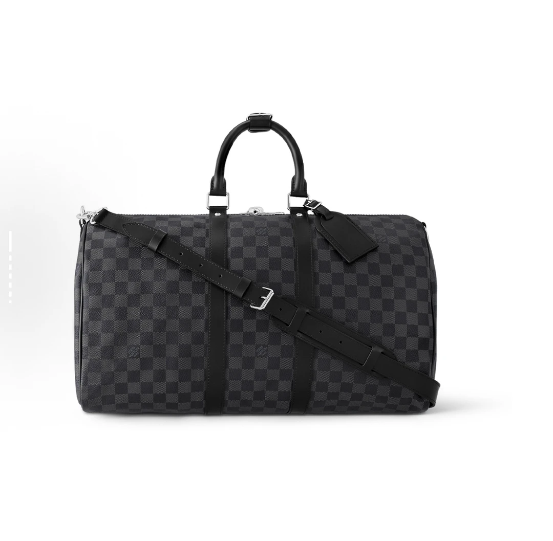 95新 LouisVuitton/路易威登 黑棋盘格keepall45旅行袋出行包17年
