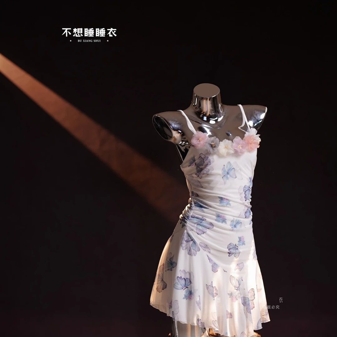 白鹭【月中聚雪】2025新款上新纯欲复古风睡衣不带胸垫睡裙家居服