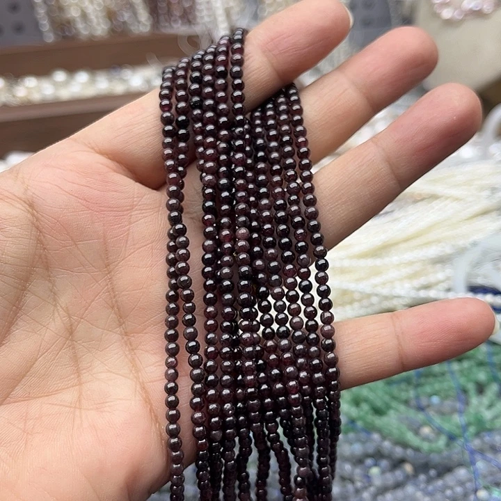 玛瑙/玉髓未镶嵌珠宝半成品2条3mm左右老矿石榴石