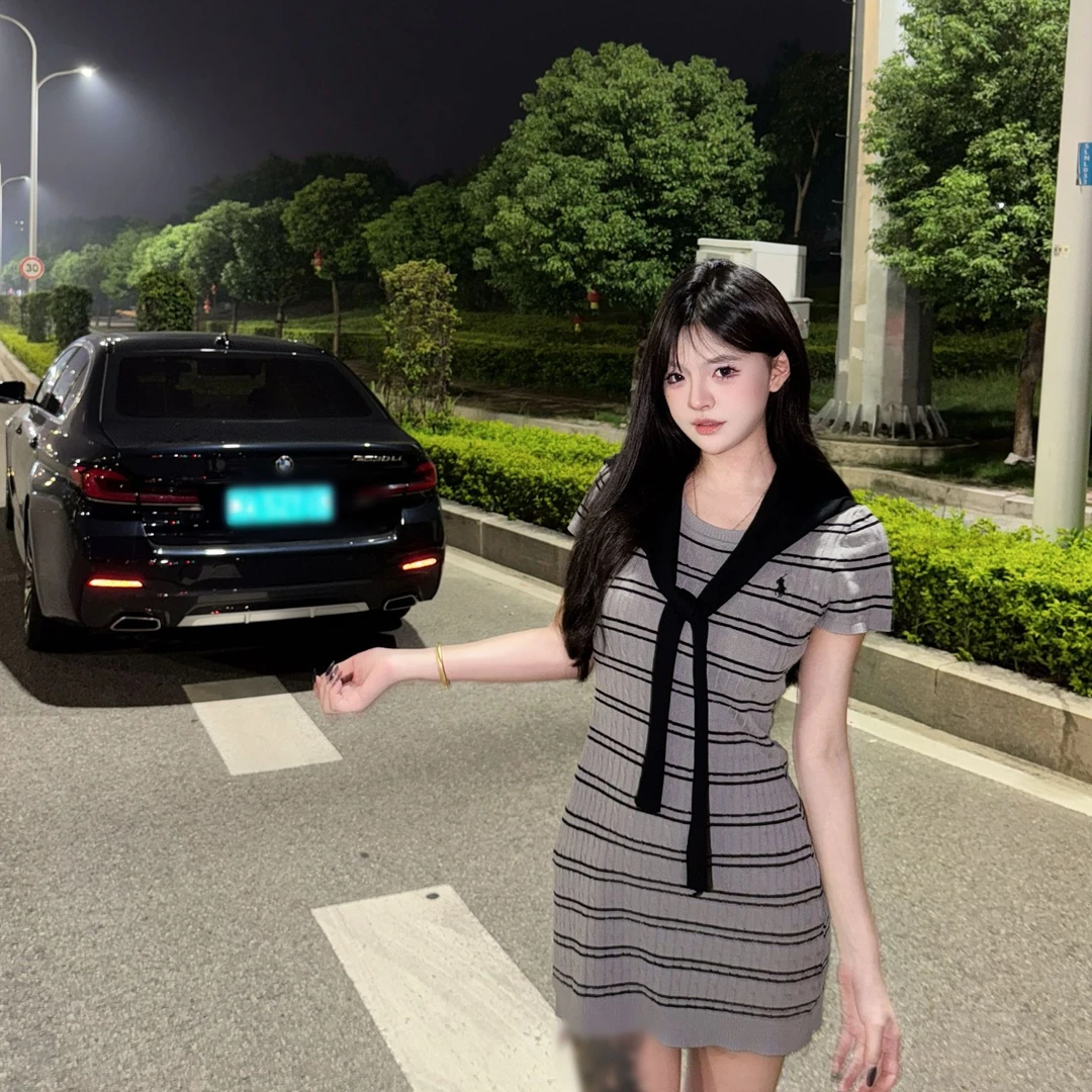 夏季短袖吊带裙刺绣包臀裙连衣裙针织时尚刺绣新中式