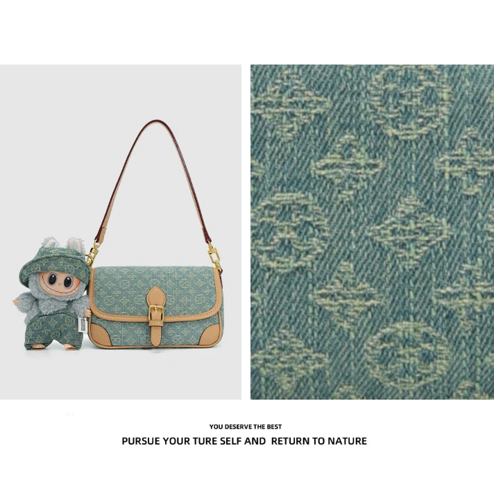 丹宁牛仔轻奢时尚小众高级女士单肩法棍包#9005