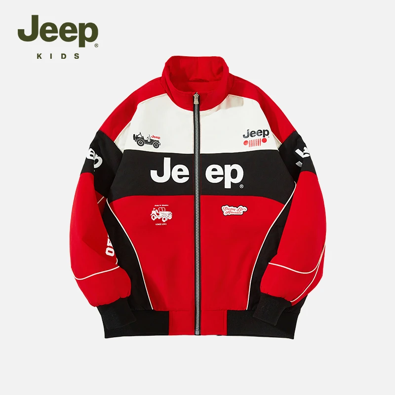 Jeep中国红童装儿童机车服夹克棉服秋冬款男童赛车服棉衣运动外套