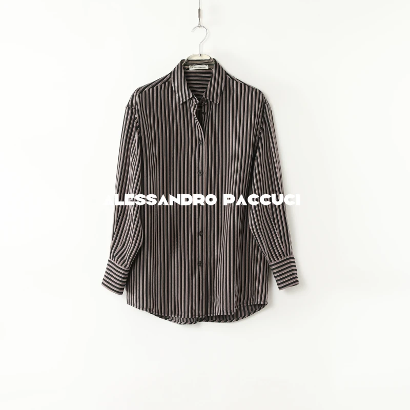 AP洛哥51035HC【限量/简织】桑蚕丝翻领色织纵向条纹宽松休闲衬衫