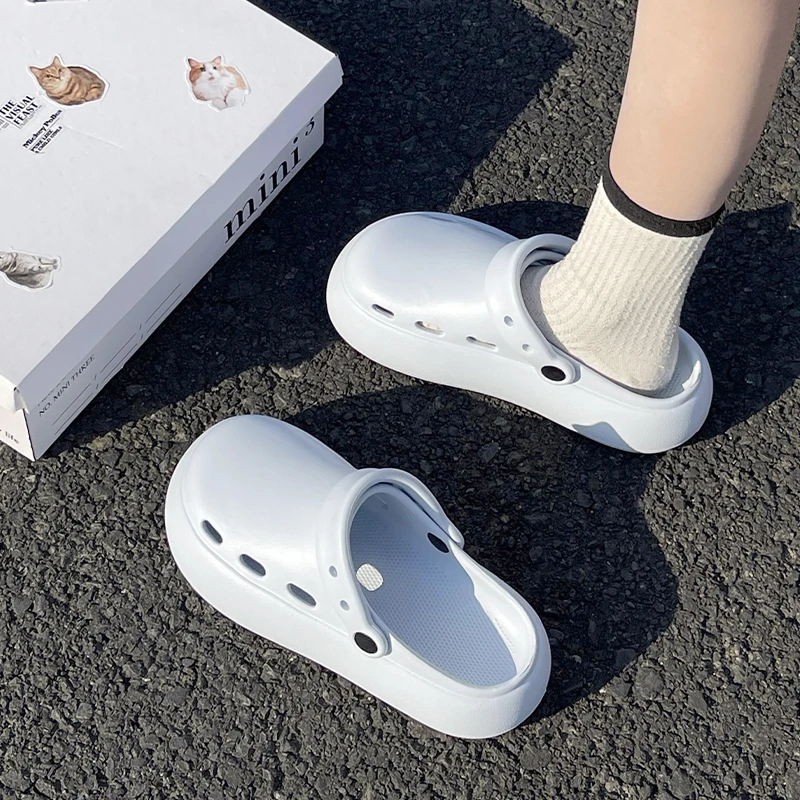 来两双 厚底包头拖鞋女外穿增高防滑洞洞鞋半拖鞋女士凉拖鞋女款