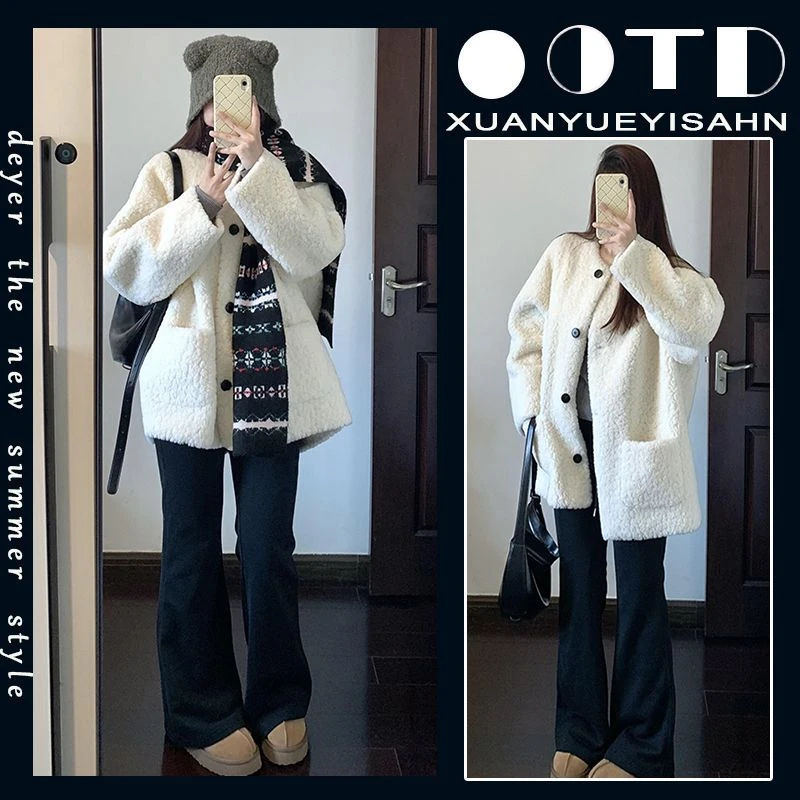 慵懒风外套女冬季2025新款韩系宽松加厚保暖超好看毛毛上衣