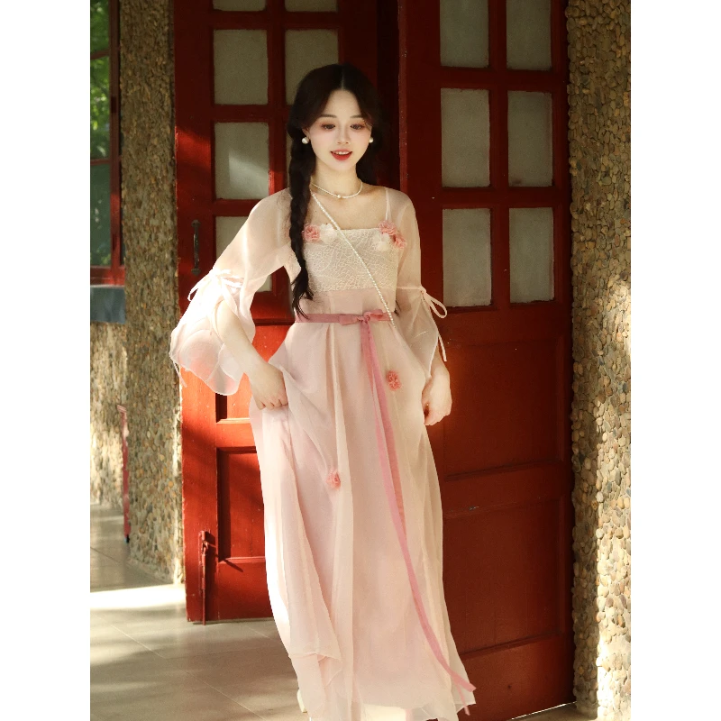 瑶西【花满夕】初夏出游2025新款穿搭汉服新中式夏季粉色连衣裙