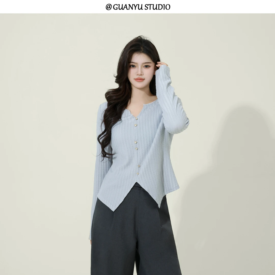 【泡沫日记】蛋妹大码女装微胖mm秋季显瘦遮肉针织衫上衣DM30756