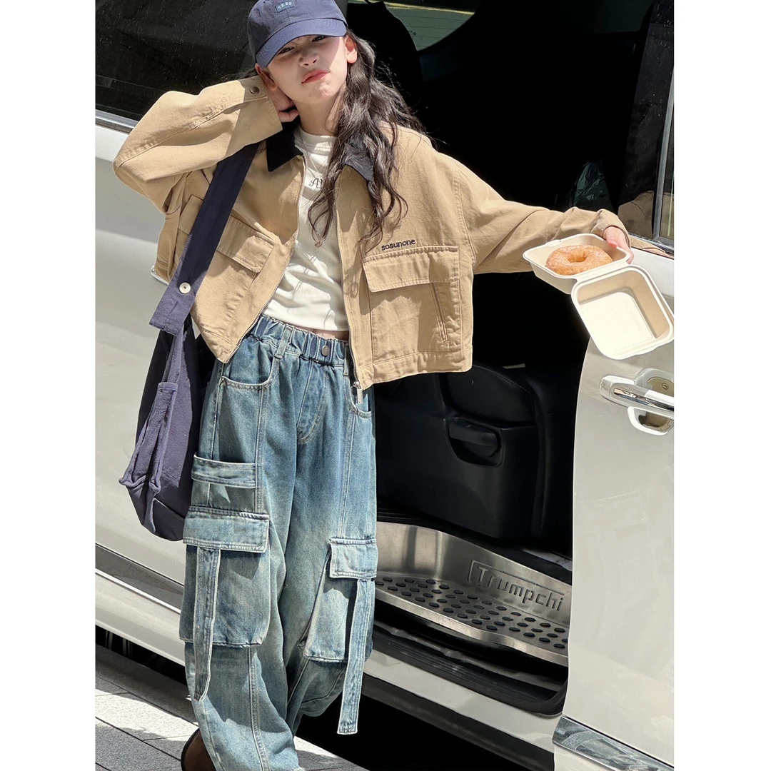 K29631孙小美美式复古女童秋装外套2025新款春秋儿童短款上衣时髦