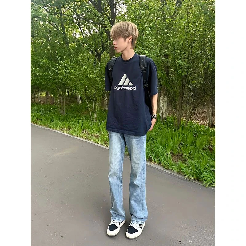 cleanfit穿搭浅蓝色弹力牛仔裤男春秋美式复古vibe微喇修身直筒裤