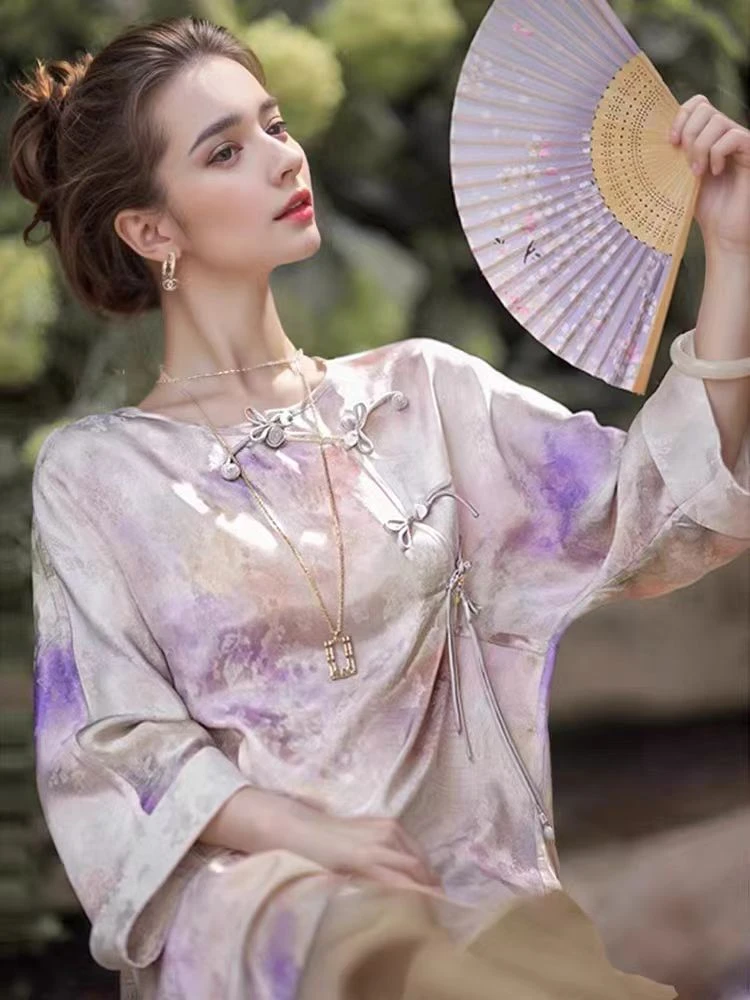 河倾月落常规印花春夏秋国风连衣裙连衣裙日常刺绣新中式