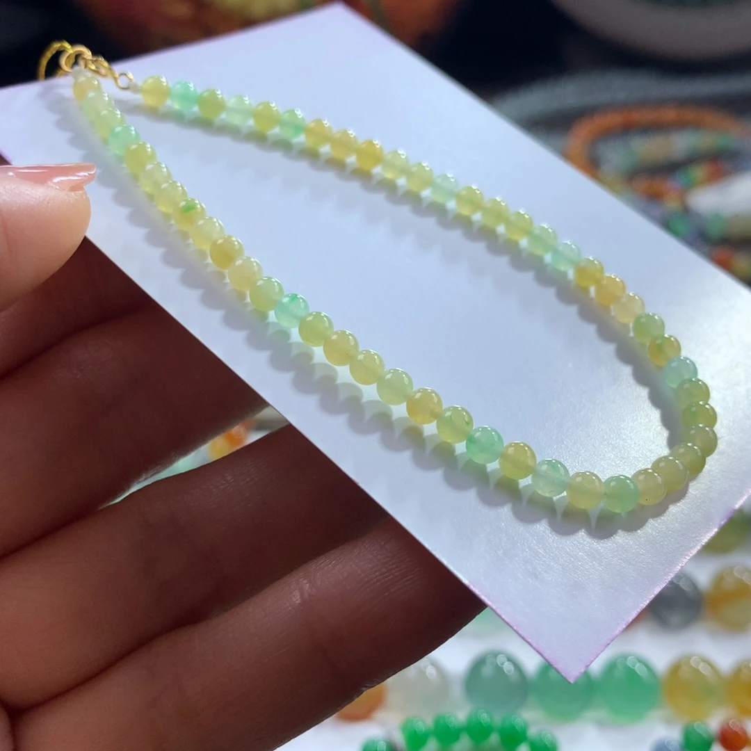 翡翠未镶嵌手链特色冰润黄加绿小米单圈卡3.5
