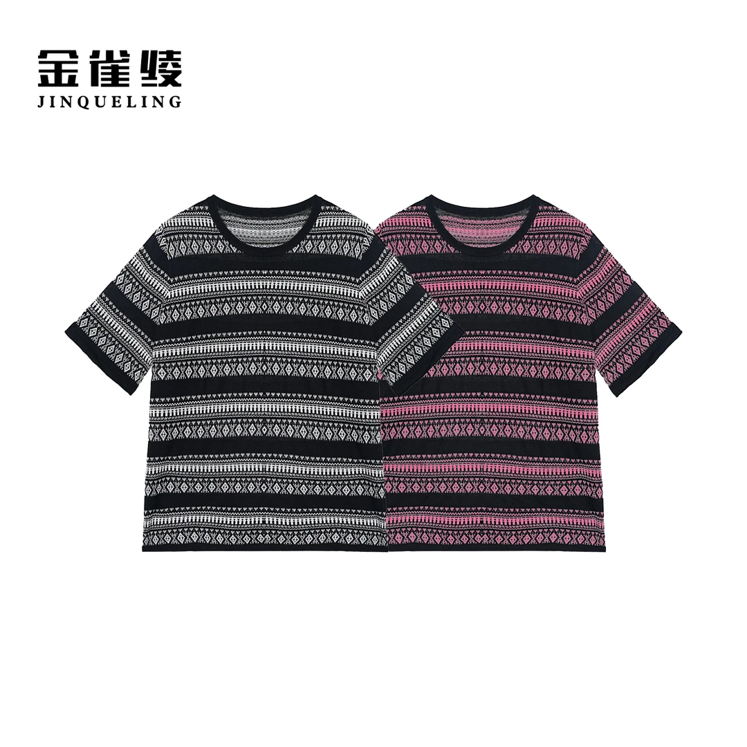 金雀绫【格莱美】设计师款条纹圆领显瘦大码针织小衫SZAK2SHL66