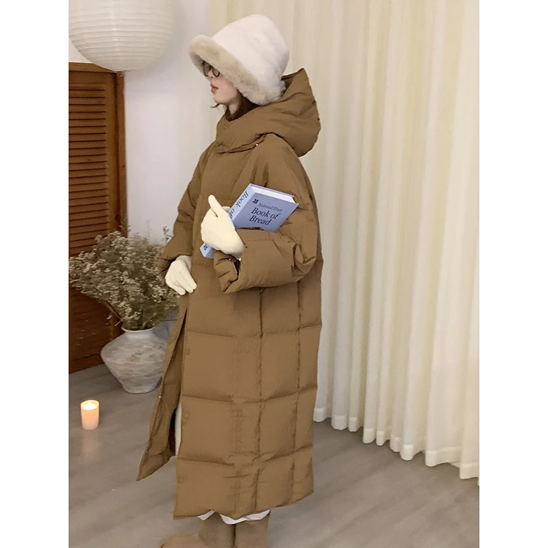 鹿十一【哈尔滨大被子】-韩国90白鸭绒宽松加厚过膝长款羽绒服保暖