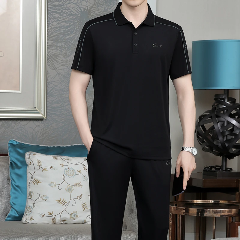 QIANHGZ/乾浩公子2025新款休闲运动服套装男士中老年宽松夏季翻领