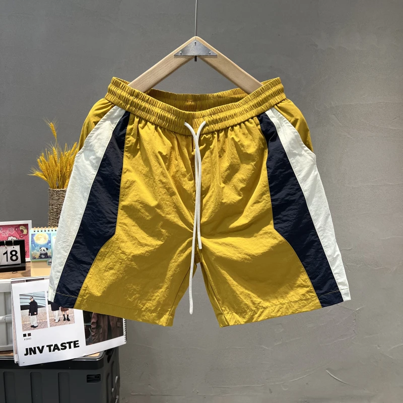2025夏季新款潮牌拼接撞色抽绳男士短裤休闲短裤拼色透气五分中裤
