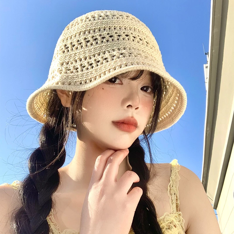 针织镂空渔夫帽女春夏季薄款透气遮阳防晒盆帽日系显脸小水桶帽子