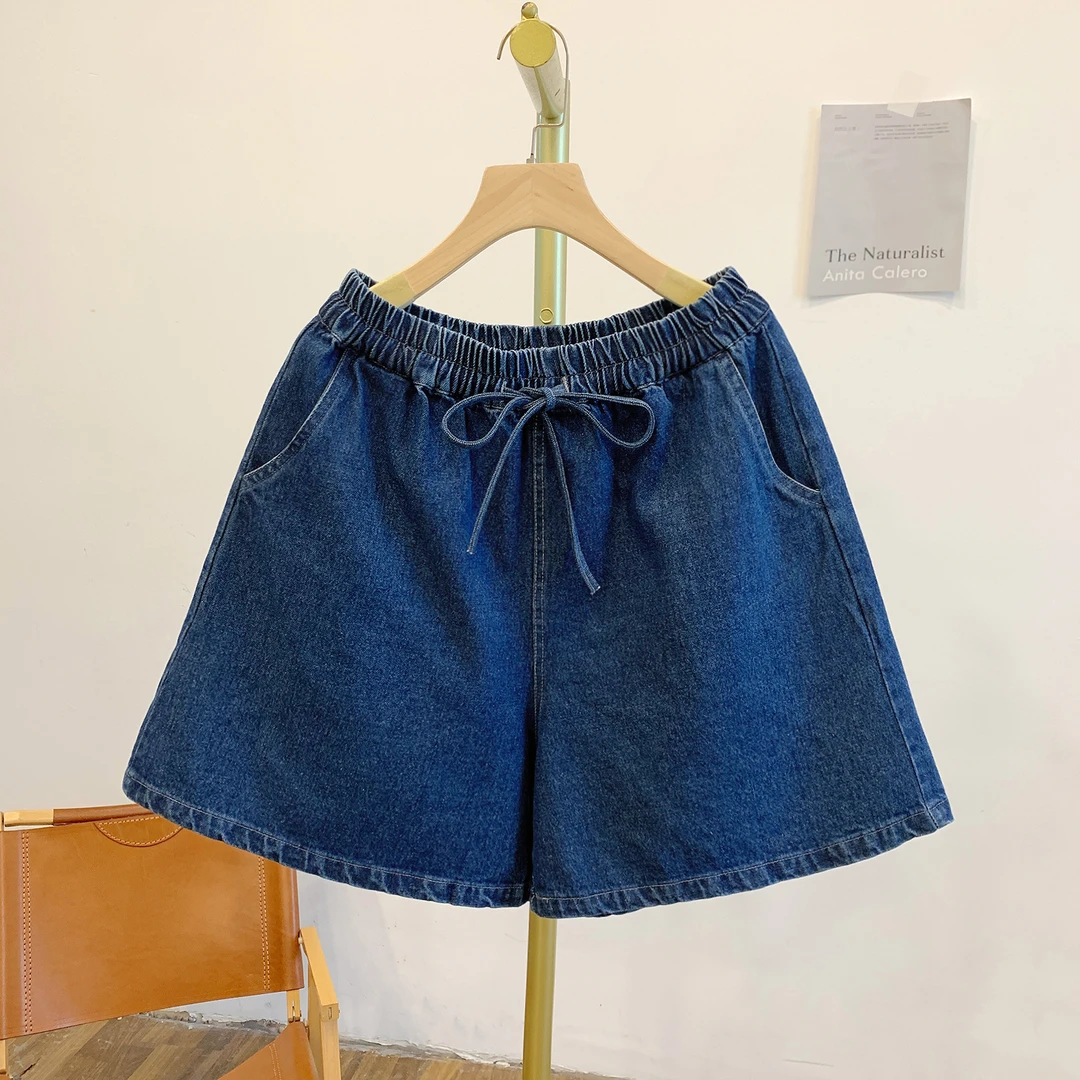 小熊短裤Y2714刺绣小熊松紧腰系带牛仔短裤