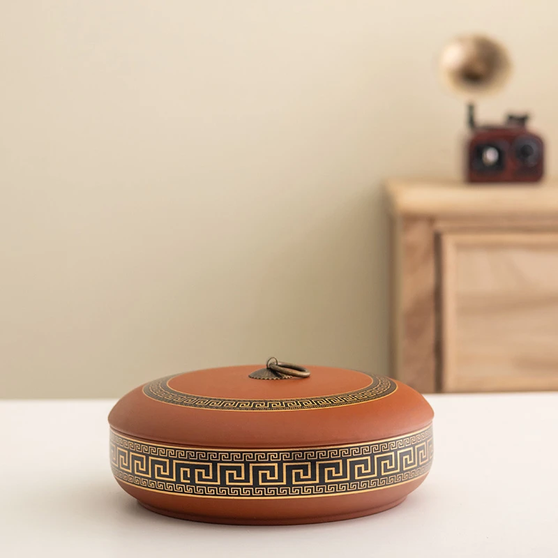 新款紫砂收纳盒陶瓷通用茶叶罐茶罐高档白茶茶饼罐防潮0360