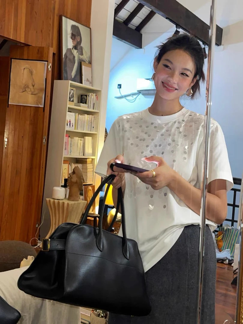 873纯棉流光溢彩重工宽松百搭时尚短袖女士T恤